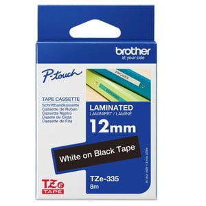 Brother Tze-335 12mm White On Black Laminated Tape