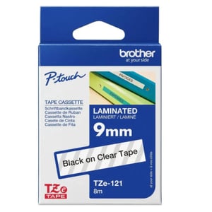 Brother Tze-121 9mm Black On Clear Laminated Tape