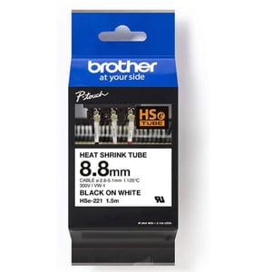 Brother Hse-221 8.8mm Black On White Heat Shrink Tube Tape