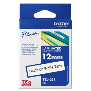 Brother Tze-231 12mm Black On White Laminated Tape