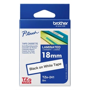 Brother Tze-241 18mm Black On White Laminated Tape