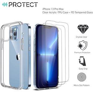 

Protect iPhone 13 Pro Max Crystal Clear Case with 9D Tempered Glass