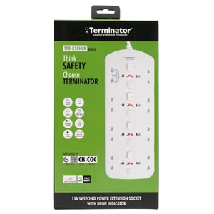Terminator Brand Double Sided Uk Socket Power Extension With Individual Switches - 8way 3m