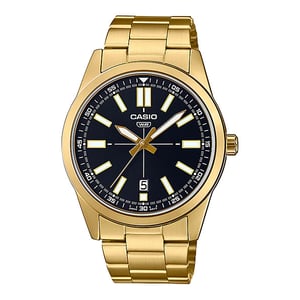 

Casio Men's Black Dial Stainless Steel Golden Band Watch - MTP-VD02G-1E