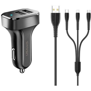 

Usams 3 In 1 Car Charger Black
