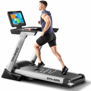 

Sparnod Fitness STH-6010 Treadmill for Home Use - 40cm WiFi Touch Screen / Entertainment Apps / 6HP Motor / 150kg Capacity / 1-18.8 km/h / Auto-Incline / Foldable- Free Installation