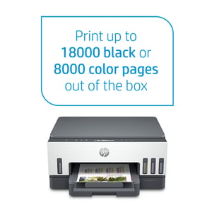 

HP Smart Tank 720 All-in-One Printer Wireless, Print, Scan, Copy, Auto Duplex Printing, Print up to 18000 black or 8000 color pages, White/Grey [6UU46A]