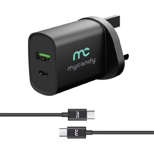 

Mycandy Dual Port Wall Charger with USB-C Cable 1m Black