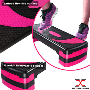 Maxstrength Aerobic Stepper Cardio Fitness Step Board Adjustable Height 5-levels Home Yoga Gym Exercise Training Stepper Pink Black