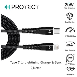 

Protect DC026CL Fast Charging USB-C To Lightning Data Cable 2m 20W Black