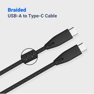 Powerology Usb-c Cable, Braided Usb-c To Usb-c Cable 2m/6.6ft, Compatible For 2021 Ipad Pro 12.9"/11", New Macbook, Galaxy S21 Note 20 And Other - Black