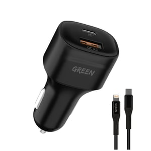 Green Lion Dual Port Car Charger Pd+qc3.0 20w With Pvc Type-c To Lightning Cable 1.2m - Black