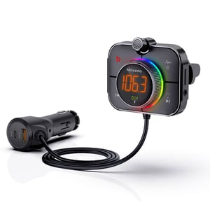 Moxedo Car Fm Transmitter Wireless Bluetooth Pd3.0 & Qc 3.0 38w Dual Ports Usb-a/usb Type-c Car Charger Hands-free Call, Noise Cancellation, Bass Booster, 7 Rgb Colors Support Sd Card Aux Input