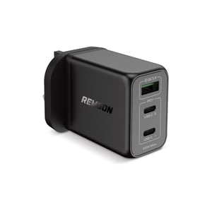 Remson 65w 3-ports Gan Charger Usb-c Power Adapter Wall Charger Fast Charging Pd 3.0 Usb-a Port Compatible With Iphone 13/13 Mini/13 Pro/13 Pro Max/se/11/xr/xs, Samsung, Macbook Pro/air, Ipad, Laptops
