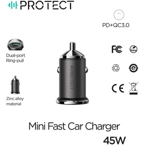 

Protect Fast Charging Dual Port Car Charger Black