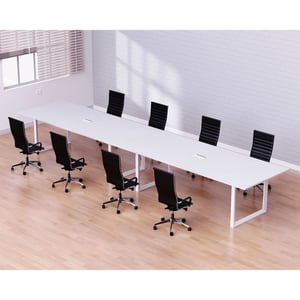 

Mahmayi Vorm 136-36 Modern Conference-Meeting Table for Office, Home, & Restaurant - Loop Legs, Wire Management, Versatile Design, Easy Assembly, Enhances Wellness & Collaboration(8 Seater, Wh