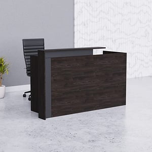 

Mahmayi Zelda 26R001 Modern Reception Desk with Elegant Front Design - Stylish Office Furniture for Impressive First Impressions and Efficient Reception Areas, 180 cm (Black Brown Thermo Oak)