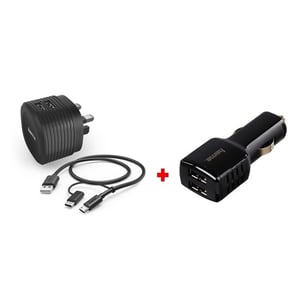 

Hama Dual Port Wall Charger With 2 In 1 USB Cable 1m Black + Dual Port Car Charger