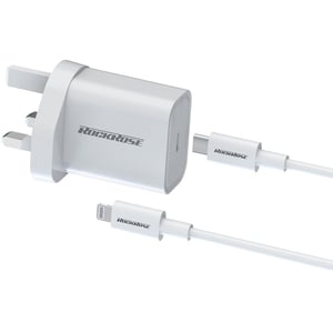 

Rockrose Wall Charger with USB-C To Lightning Cable 1m White