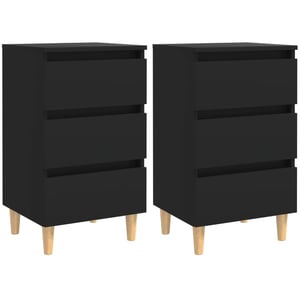 

Vidaxl Bed Cabinets With Solid Wood Legs 2 Pcs Black 40x35x69 Cm