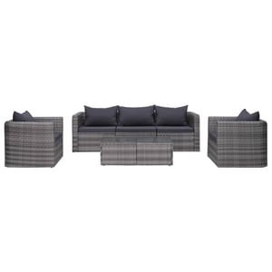Vidaxl 6 Piece Garden Sofa Set With Cushions &amp; Pillows Poly Rattan Grey