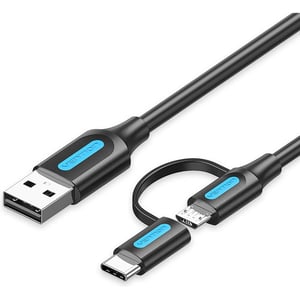 Vention USB 2.0 A Male to 2-in-1 Micro-B & USB-C Male Cable, 0. 25 Meter Black CQDBC