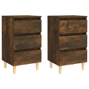 

Vidaxl Bed Cabinets With Solid Wood Legs 2 Pcs Smoked Oak 40x35x69 Cm