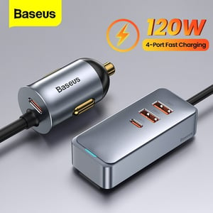 

Baseus 120W Share Together Car Charger PPS Fast Charging Cord Multi-port 2 USB + 2 Type-C,1.5m Cable