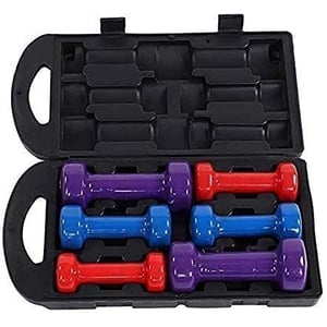 ULTIMAX Dumbbell Hand Weight Set With Carry Case, Vinyl / Neoprene Dipping Dumbbells Set Assorted Colors for home gym - 6KG