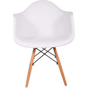 

Galaxy Design Modern Dining Coffee Arm Chair Plastic Shell With Wooden Legs White Color Size L X W X H 40 X 42 X 80 Cm Model - Gdf-jeams5.