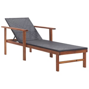 

vidaXL Sun Lounger Poly Rattan and Solid Acacia Wood Black