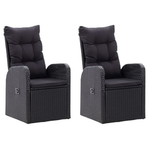 

vidaXL Reclining Garden Chairs 2 pcs with Cushions Poly Rattan Black