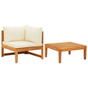 

vidaXL 2 Piece Garden Lounge Set with Cream White Cushions Acacia Wood