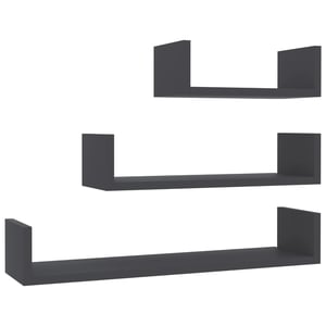 

vidaXL Wall Display Shelf 3 pcs Grey Engineered Wood