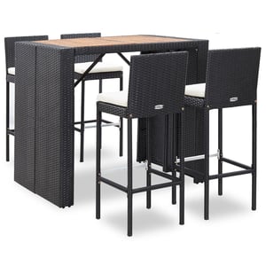 

vidaXL 5 Piece Outdoor Bar Set Poly Rattan and Wood Acacia Black
