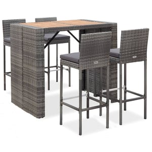 

vidaXL 5 Piece Outdoor Bar Set Poly Rattan and Wood Acacia Grey