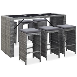

vidaXL 7 Piece Garden Bar Set with Cushions Poly Rattan Grey