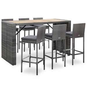 

vidaXL 7 Piece Outdoor Bar Set with Cushions Poly Rattan Grey