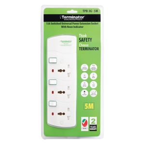 Terminator 3 Way Universal Power Extension Socket With 13A 5M Cable