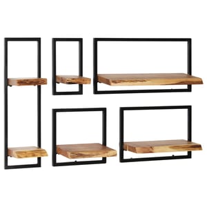 

vidaXL Wall Shelf Set 5 Pieces Solid Acacia Wood and Steel