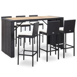 

vidaXL 7 Piece Outdoor Bar Set with Cushions Poly Rattan Black