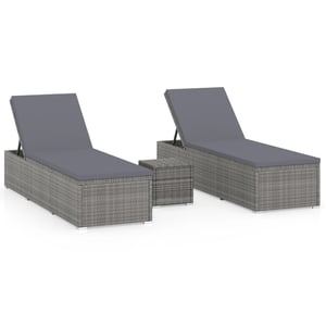 

vidaXL 3 Piece Garden Sun Loungers with Tea Table Poly Rattan Grey