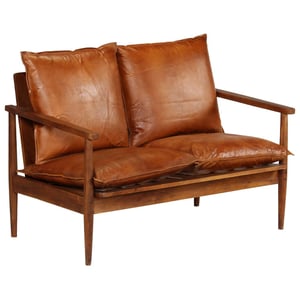 

vidaXL 2-Seater Sofa Real Leather with Acacia Wood Brown