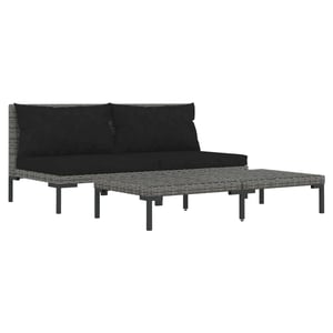 

vidaXL 3 Piece Garden Lounge Set Dark Grey Half Round Poly Rattan