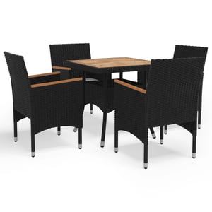 

vidaXL 5 Piece Garden Dining Set Black Poly Rattan and Acacia Wood