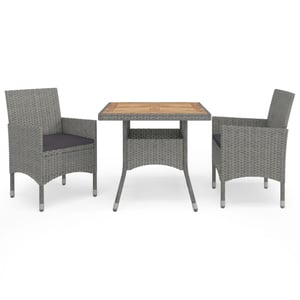 

vidaXL 3 Piece Garden Dining Set Grey Poly Rattan and Acacia Wood