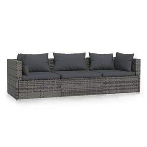 

vidaXL 3-Seater Sofa with Cushions Grey Poly Rattan