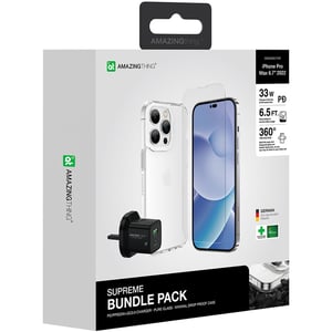 

Amazing Thing Supreme Bundle Case With Screen Protector And Dual Port Charger Clear/Black iPhone 14 Pro Max