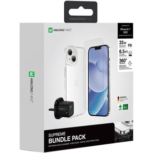 

Amazing Thing Supreme Bundle Case With Screen Protector And Dual Port Charger Clear/Black iPhone 14
