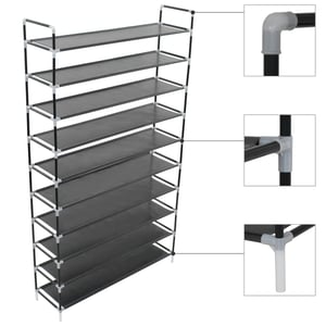 

vidaXL Shoe Rack with 10 Shelves Metal and Non-woven Fabric Black